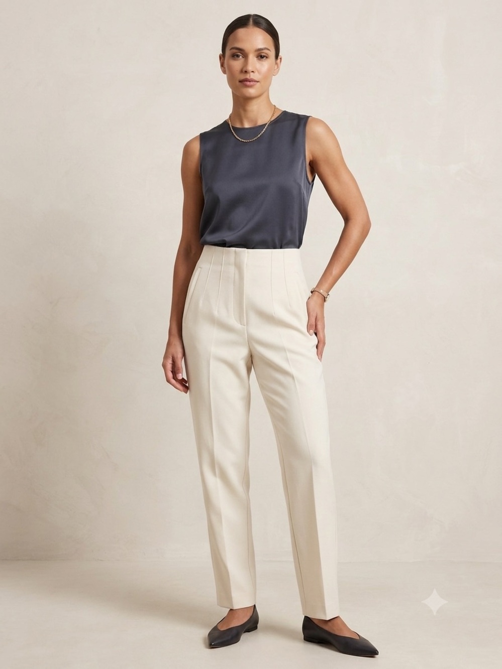 Cream High-Waist Trousers